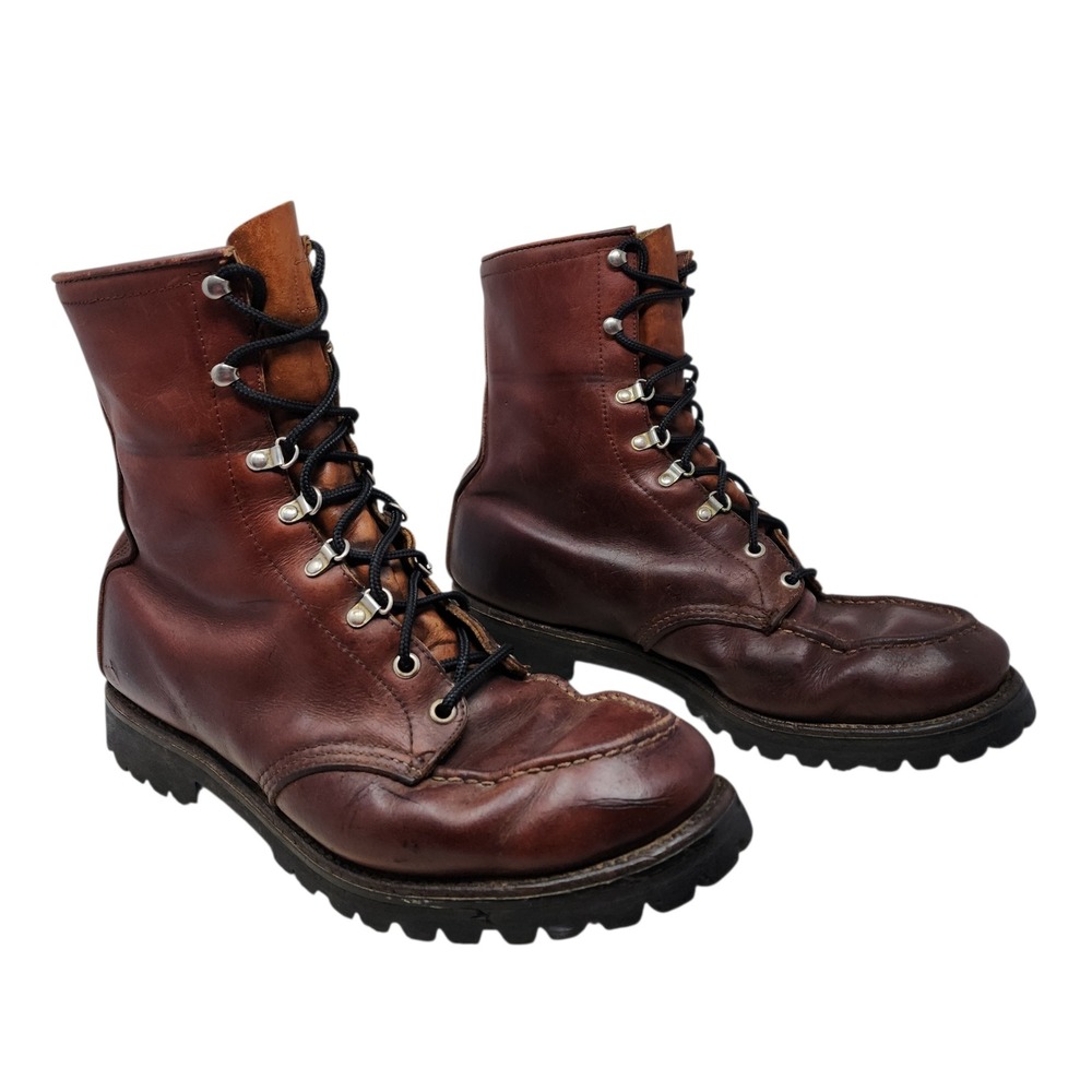 Vtg Red Wing Boots 10.5 D Men 19001 Brown Leather Vibram Lug Sole Moc Toe USA 9"